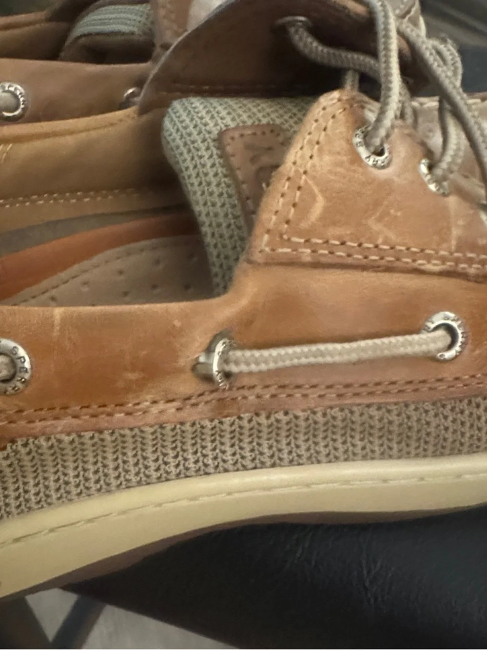 Sperry 🙂 Men's Tan Leather Boat Shoes with Breathable Mesh Panels SIZE 12